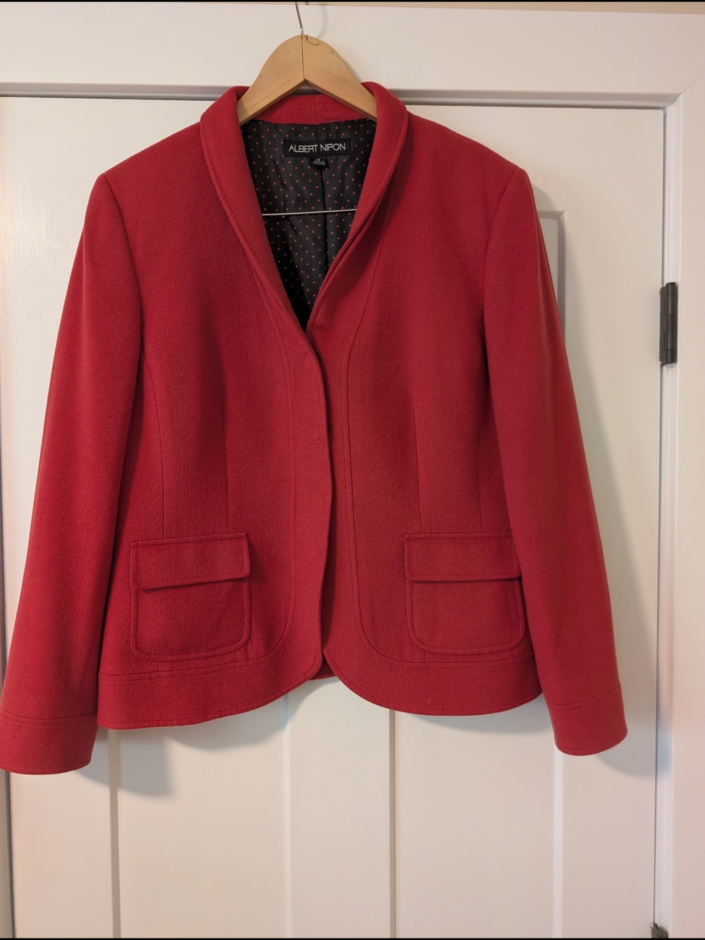 Albert Nipon Red Collarless Tailored Blazer